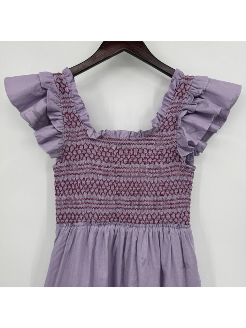 Tuckernuck Lavender Mallie Midi Dress sz XS 100% Cotton Smocked Purple *READ* - Picture 14 of 16
